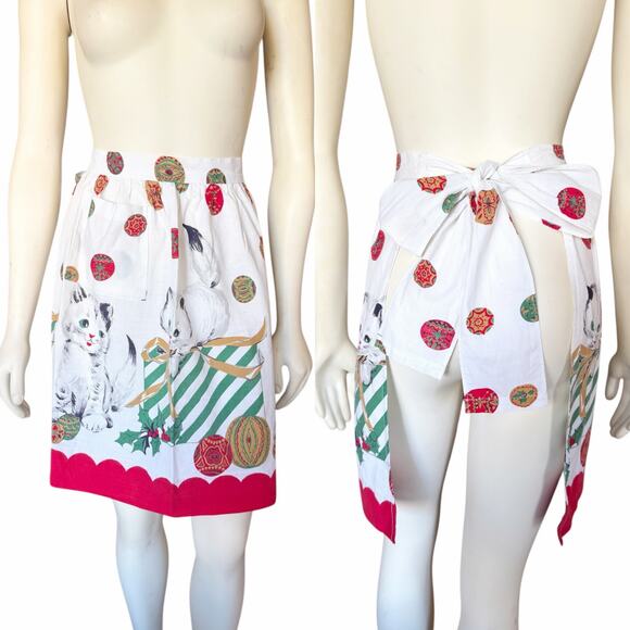 Christmas Cats Apron Vintage 1950s-1960s Retro Colorful Graphics Ornaments - Picture 1 of 6
